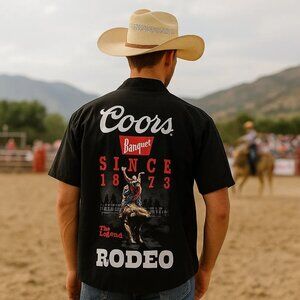 NWT‎ Coors Banquet Rodeo Short Sleeve Western Country Button Up Collared Shirt L